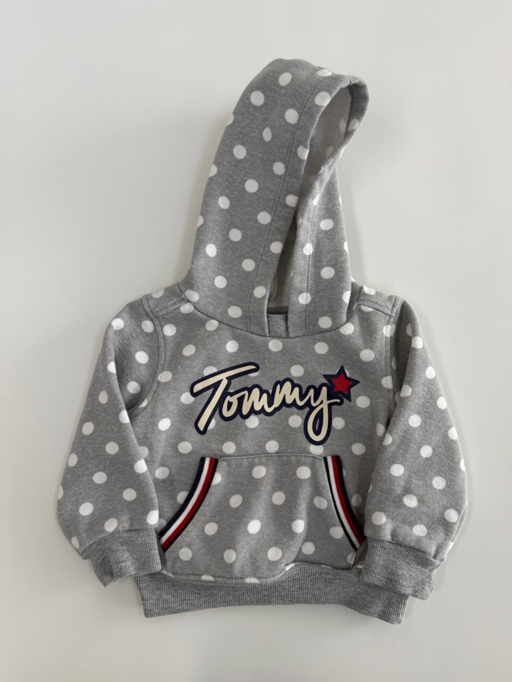 Tommy Hilfiger girl’s 12 mo. Gray hoodie with white polka dots